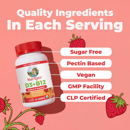 MARYRUTH'S Organic Vitamin D3 + B12 Gummies for Ages 4+ | Bone Health | Immune Support | Energy Metabolism | Cognitive – Image 5