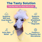 Happy Paws Suplemento para la Piel y el Pelaje de Perros, Apoyo contra Picores y Alergias, Cuidado Diario de Piel Seca y Control de Muda con Aceite de Coco y Vitamina B12, Sabor a Pollo Vegano, 200 Chews