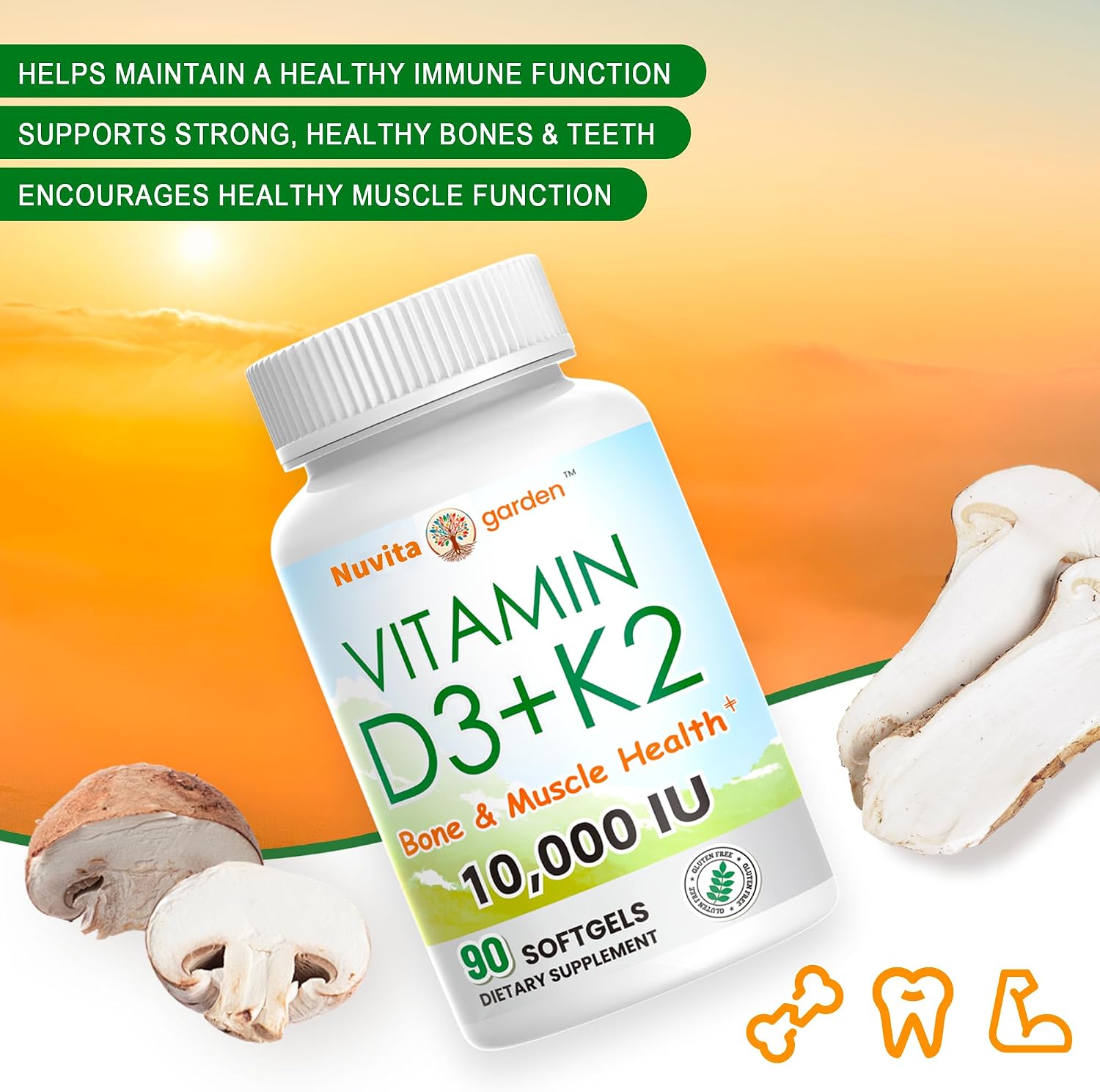 NoMiLu Vitamina D3 y K2 (10000 UI + 200 mcg) - 90 Cápsulas Blandas - 3 Meses de Suministro