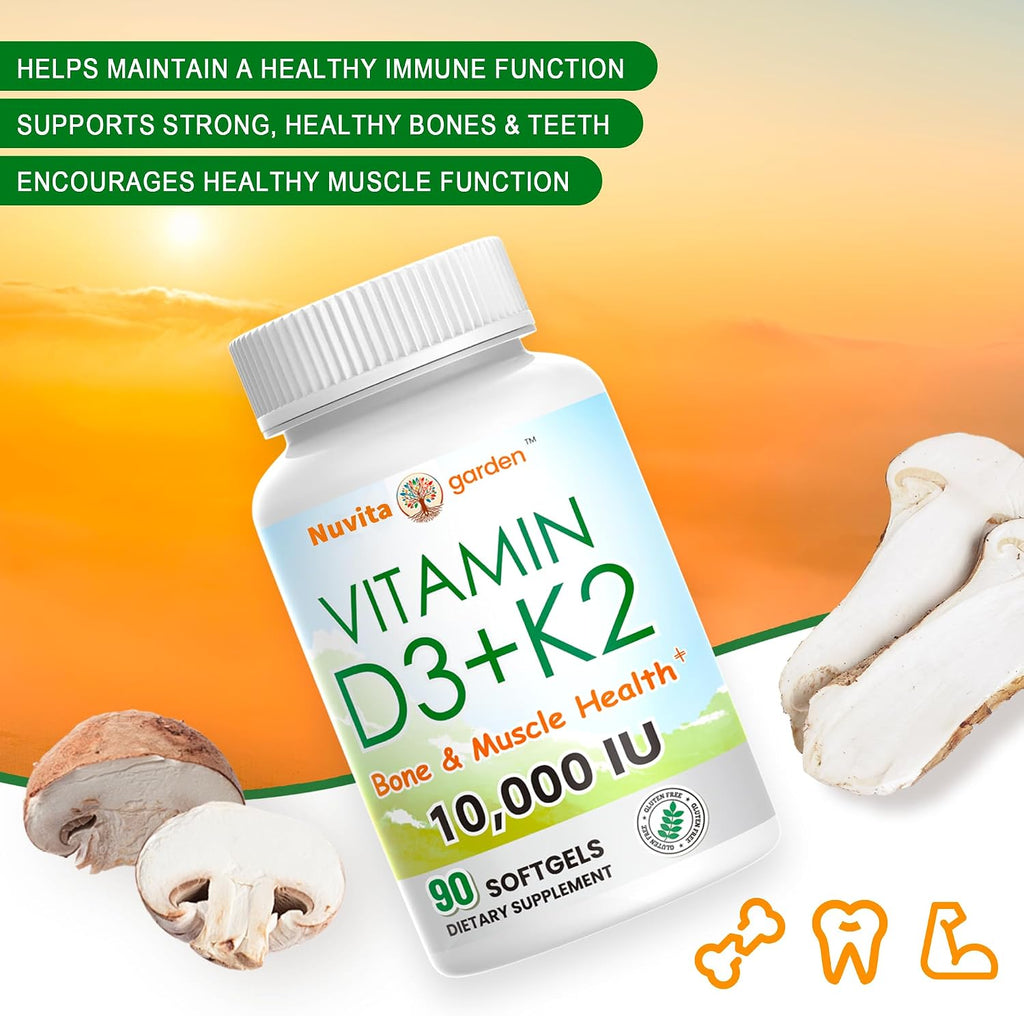 Vitamina D3 10000 UI + K2 (MK-7) 200 mcg - 2 Pack de 90 Cápsulas Blandas