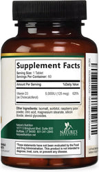 Vitamina D3 5000 UI (125 mcg) por Dosis - Comprimidos Masticables Extra Fuertes sin Azúcar - Apoyo Inmunitario, Huesos, Dientes y Músculos - Sin Gluten - 60 Comprimidos