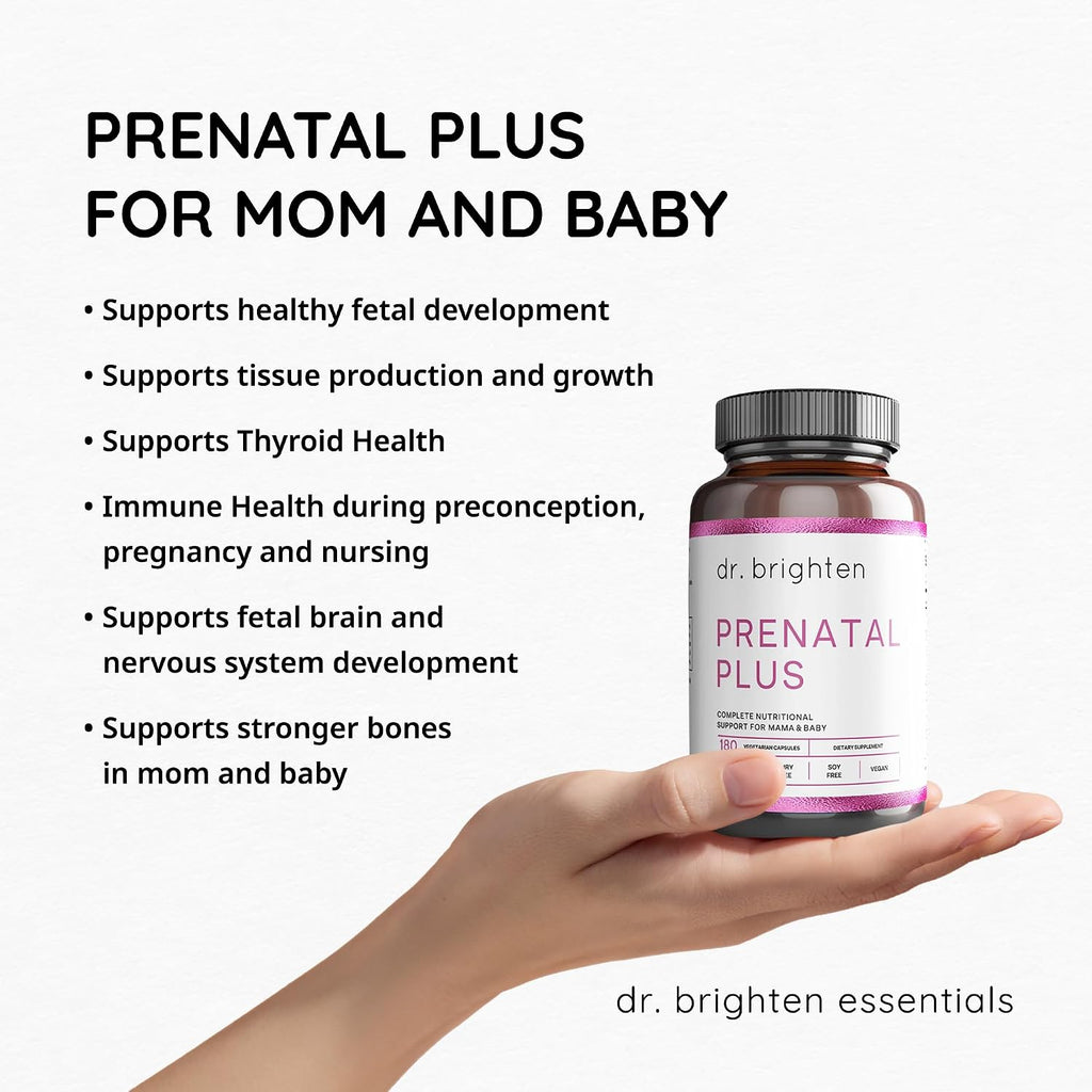 Dr. Brighten Prenatal Plus – Vitaminas Prenatales con Vitaminas B Activas, Minerales y Antioxidantes para Embarazo y Lactancia – 180 Cápsulas