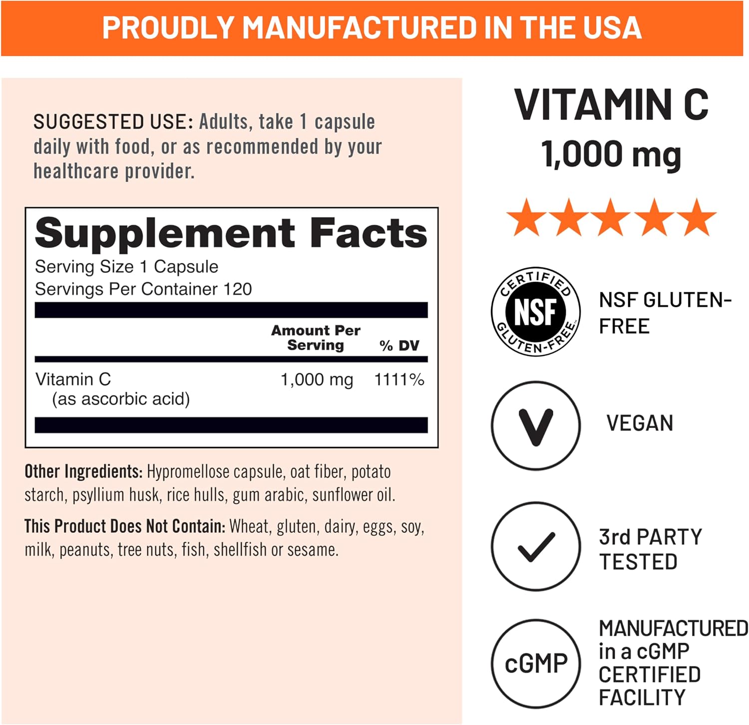NatureWise Vitamina C 1000 mg Cápsulas - Suplemento Vegano Extra Fuerte para Apoyo Antioxidante e Inmunológico - No GMO, Fabricado en EE.UU. - 120 Cápsulas