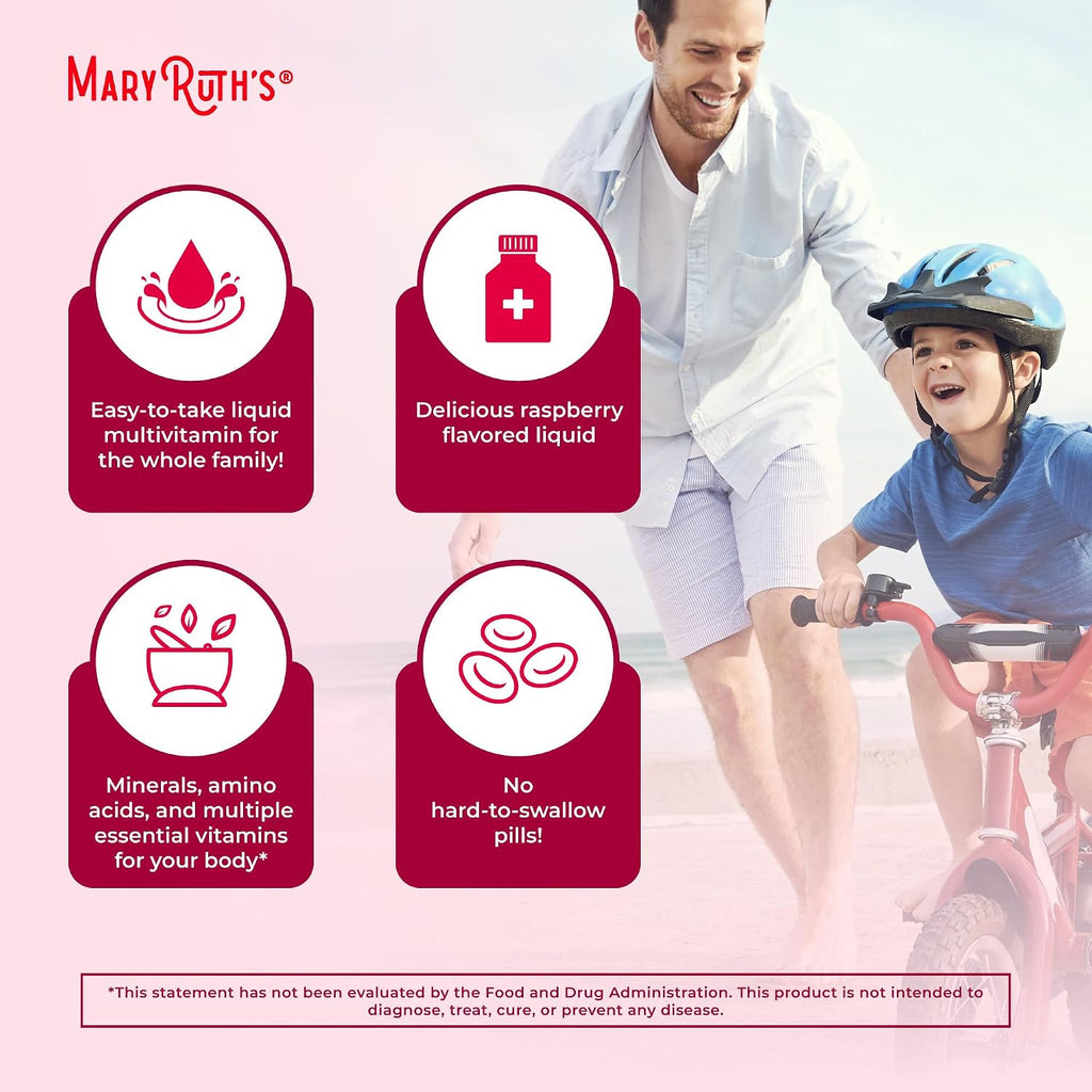 MaryRuth's Multivitamínico Líquido Matutino para Mujeres, Hombres y Niños - Vitaminas A, C, D, E, B6, B12, Biotina, Zinc - Vegano - Sin Gluten - 32 Porciones