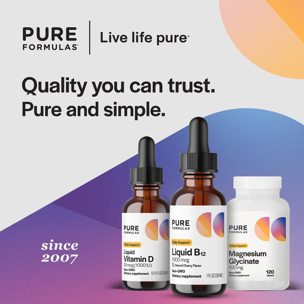PureFormulas Vitamina B12 1000 mcg - Gotas Sublinguales Sabor Cereza Natural - Sin OGM y Sin Alérgenos - 30 ml