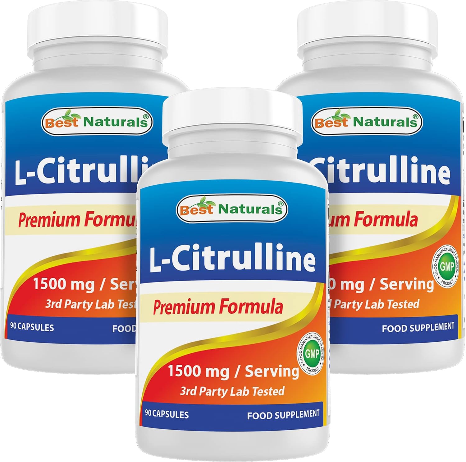 Best Naturals L-Citrulina Cápsulas - 1500 mg por ración - Sin OGM - Sin Gluten - 90 Cápsulas (Paquete de 3)
