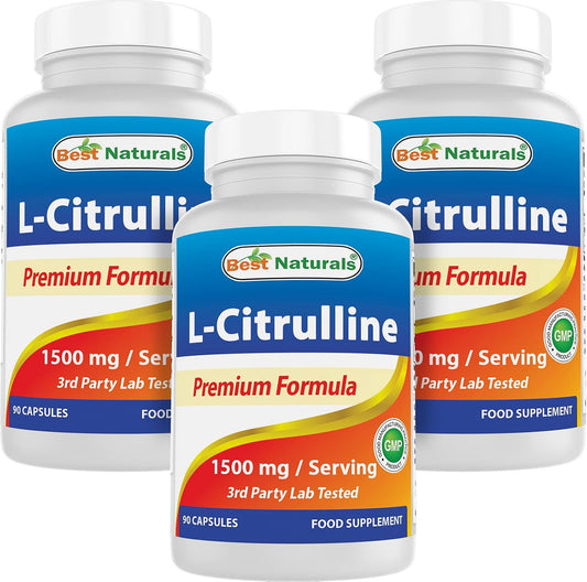 Best Naturals L-Citrulina Cápsulas - 1500 mg por ración - Sin OGM - Sin Gluten - 90 Cápsulas (Paquete de 3)