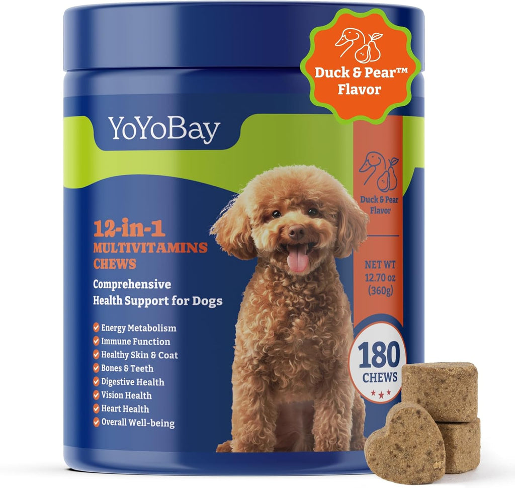 YoYoBay Masticables de Aceite de Pescado para Perros y Gatos - 180 chews blandos sabor pato y pera