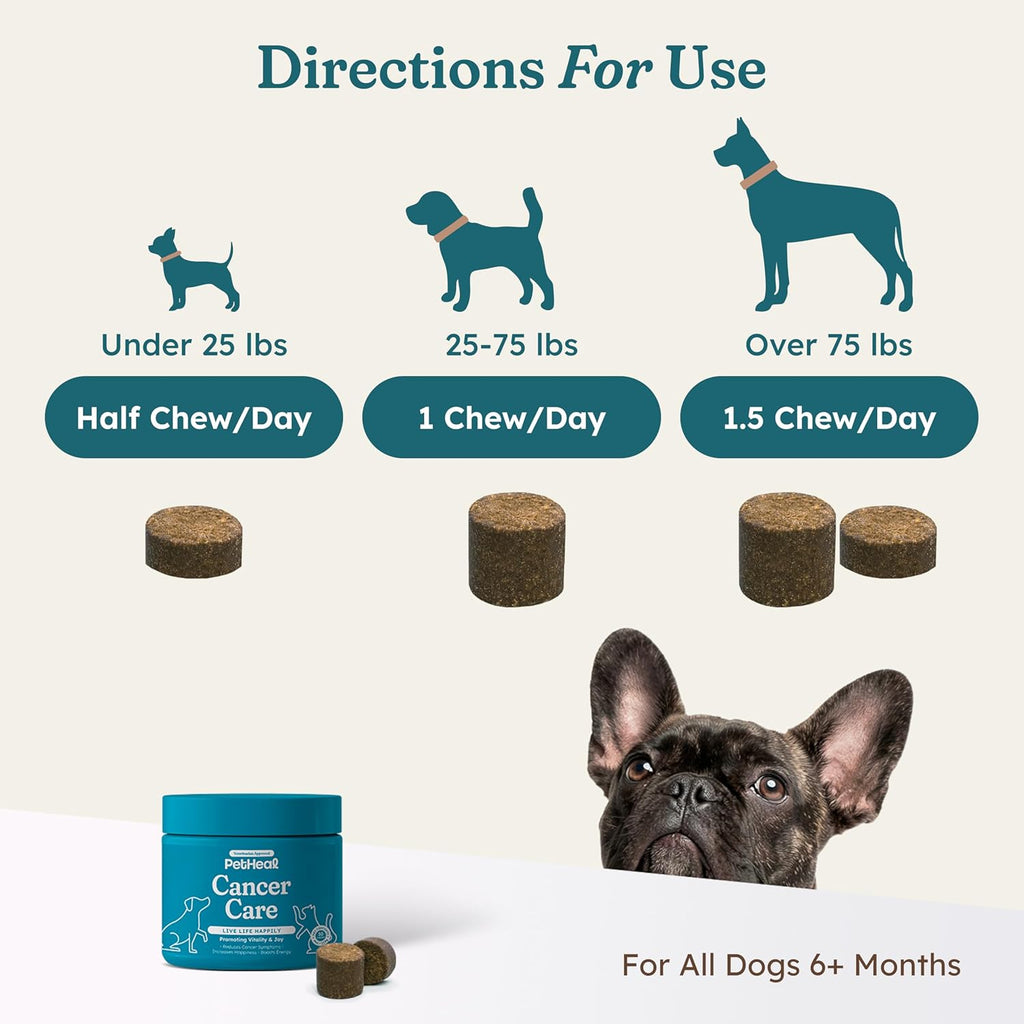 PetHeal Cancer Care Chews para Perros - Sabor a Cerdo - Apoyo para la Energía, Confort y Longevidad | Apoyo Inmunológico con Astrágalo y Bardana | Ayuda Digestiva | 30 Masticables Blandos, Revisado por Veterinarios