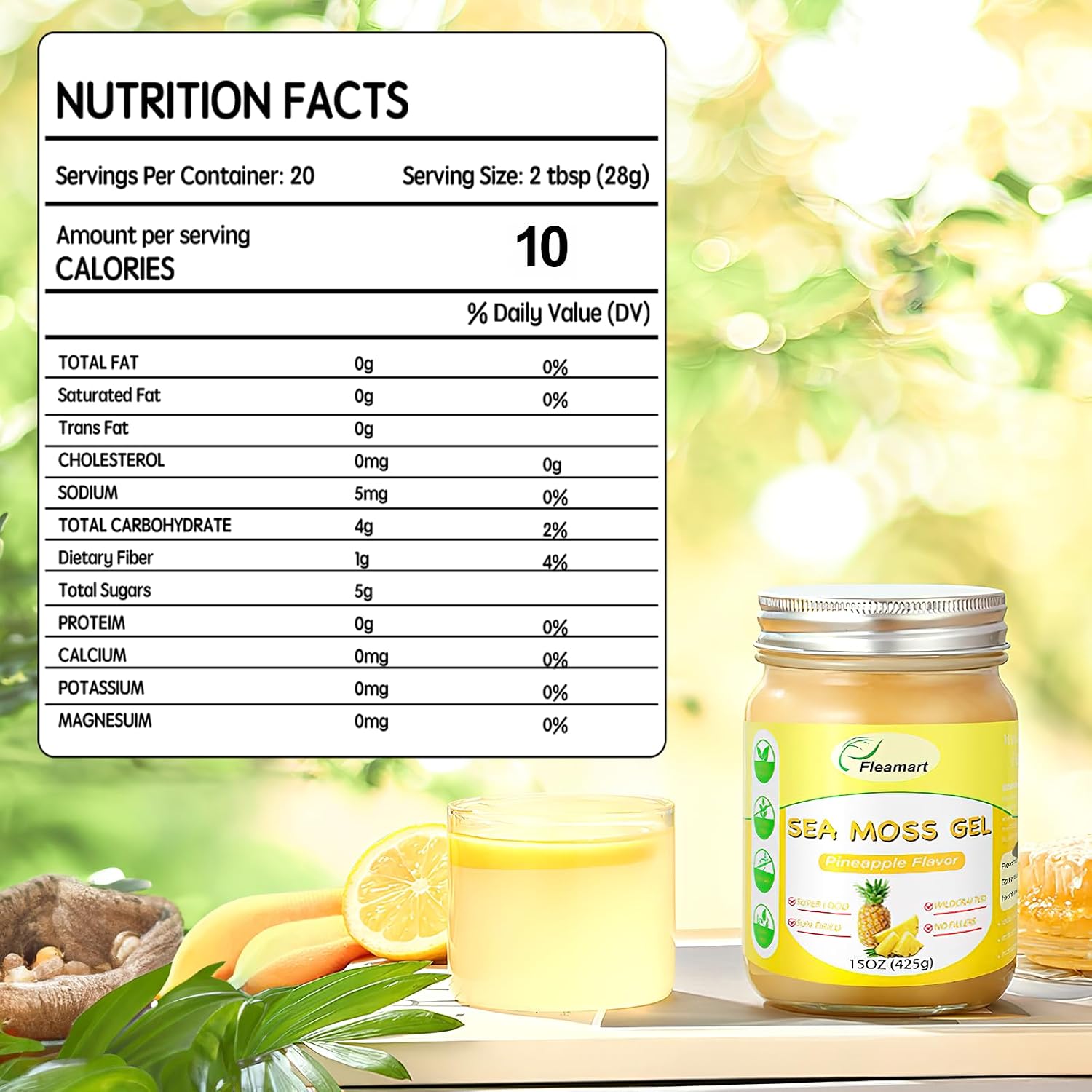Gel de Musgo Marino Irlandés Silvestre (425 g) - Sabor Piña - Suplemento Vegano con Vitaminas y Minerales
