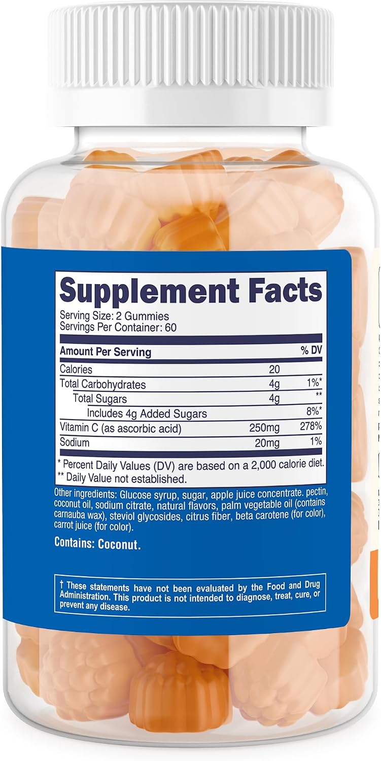 Nutricost Kids Vitamin C Gummies (250 mg) - 120 Gominolas Sabor Naranja Natural, Sin Gluten, Sin Jarabe de Maíz