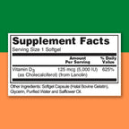 Zaytun Vitamina D3 5000 IU, 180 Cápsulas Blandas - Halal, Sin Gluten, No GMO
