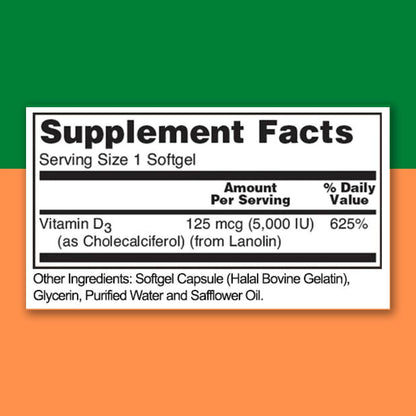 Zaytun Vitamina D3 5000 IU, 180 Cápsulas – El mantenimiento de los niveles normales de calcio en sangre. – Image 2