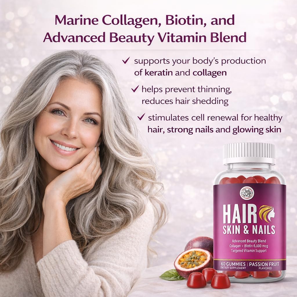 Grab The Gold Vitaminas para Cabello, Piel y Uñas | Gominolas con Biotina 6000 mcg y Colágeno | Sabor Maracuyá | Sin Gluten, No-GMO
