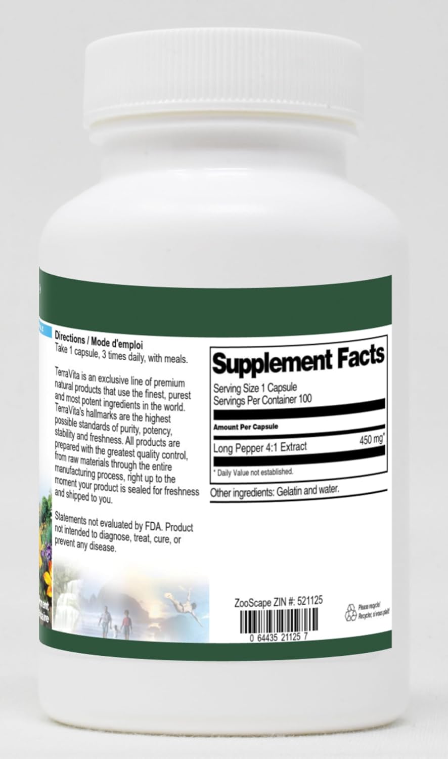 TerraVita Pimienta Larga 4:1 Extracto - 450 mg, 100 Cápsulas