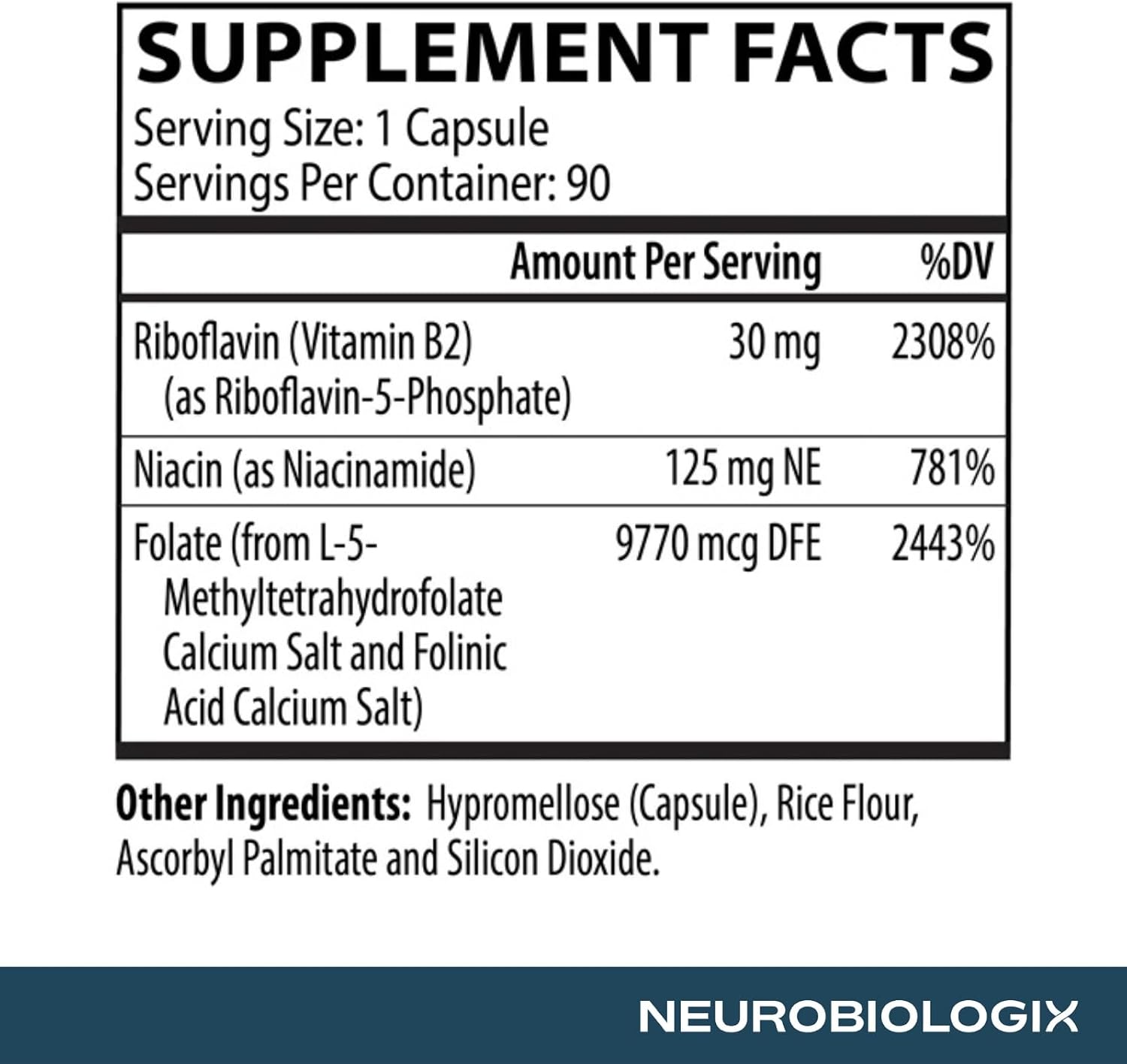 Neurobiologix Methyl Folate Plus – L-5-Methylfolate, Folinic Acid & B Vitamins Advanced Blend, 90 Capsules