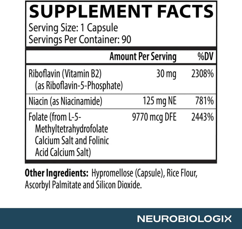 Neurobiologix Methyl Folate Plus | Complejo de L-5-metilfolato, ácido folínico y vitaminas B | 90 cápsulas