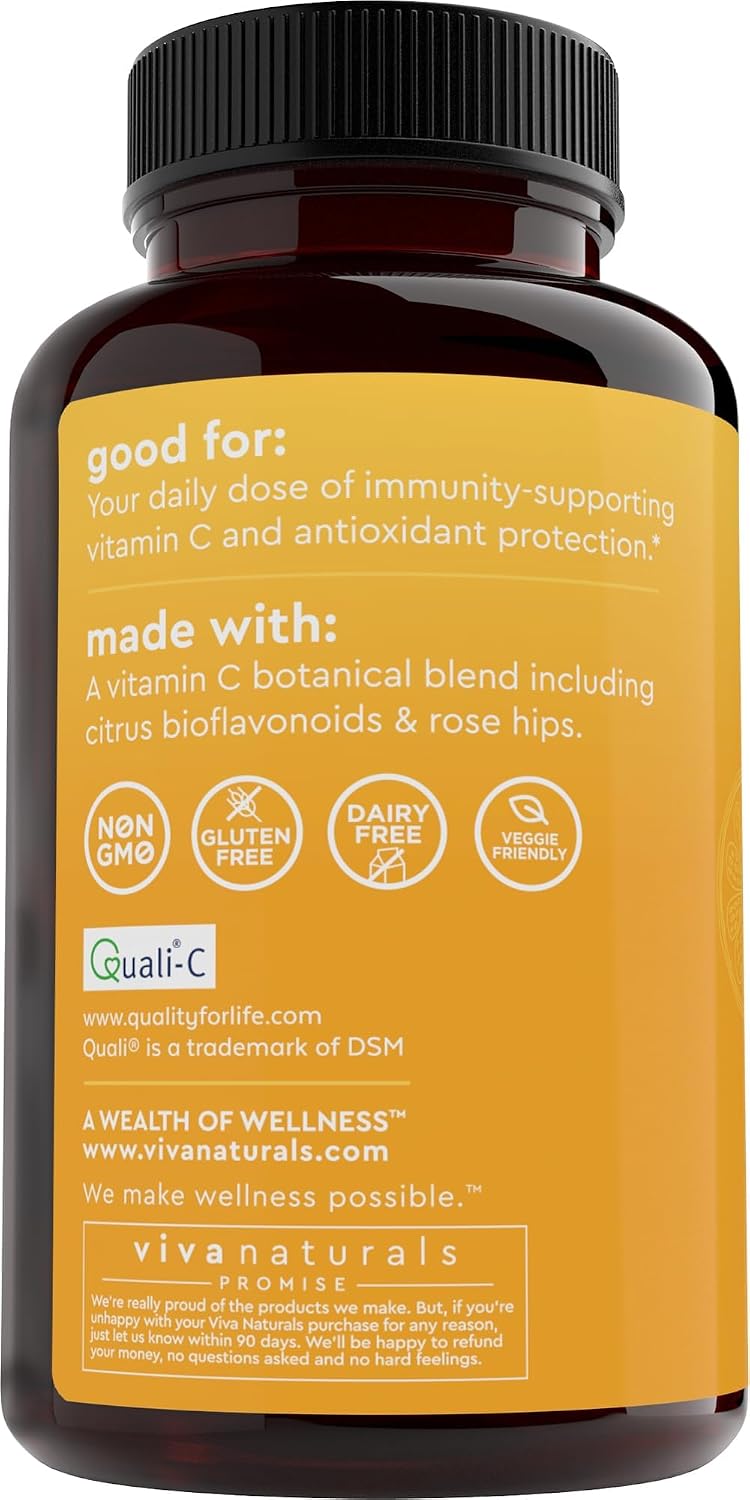 Viva Naturals Vitamin C 1000 mg with Citrus Bioflavonoids & Rose Hips – 250 Vegetarian Capsules