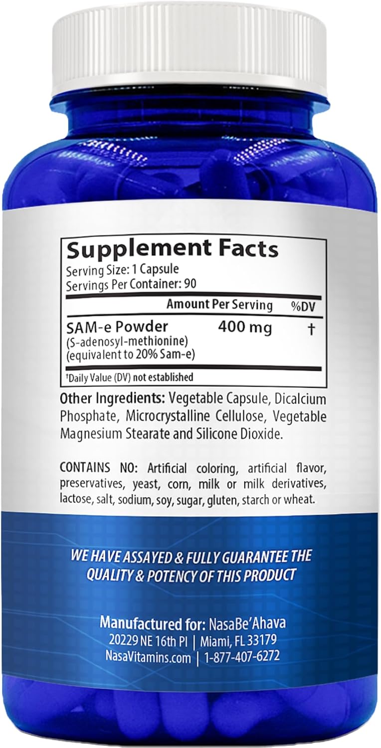 SAM-e 400mg | S-Adenosil-L-Metionina | Suplemento para el Estado de Ánimo y Huesos | 90 Comprimidos