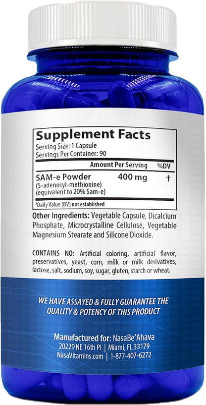 SAM-e 400mg | S-Adenosil-L-Metionina | Suplemento para el Estado de Ánimo y Huesos | 90 Comprimidos – Image 2