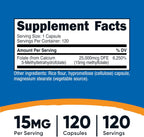 Nutricost L-Metilfolato 15mg, 120 Cápsulas (5-MTHF) - Vegano, Sin Gluten, No-GMO