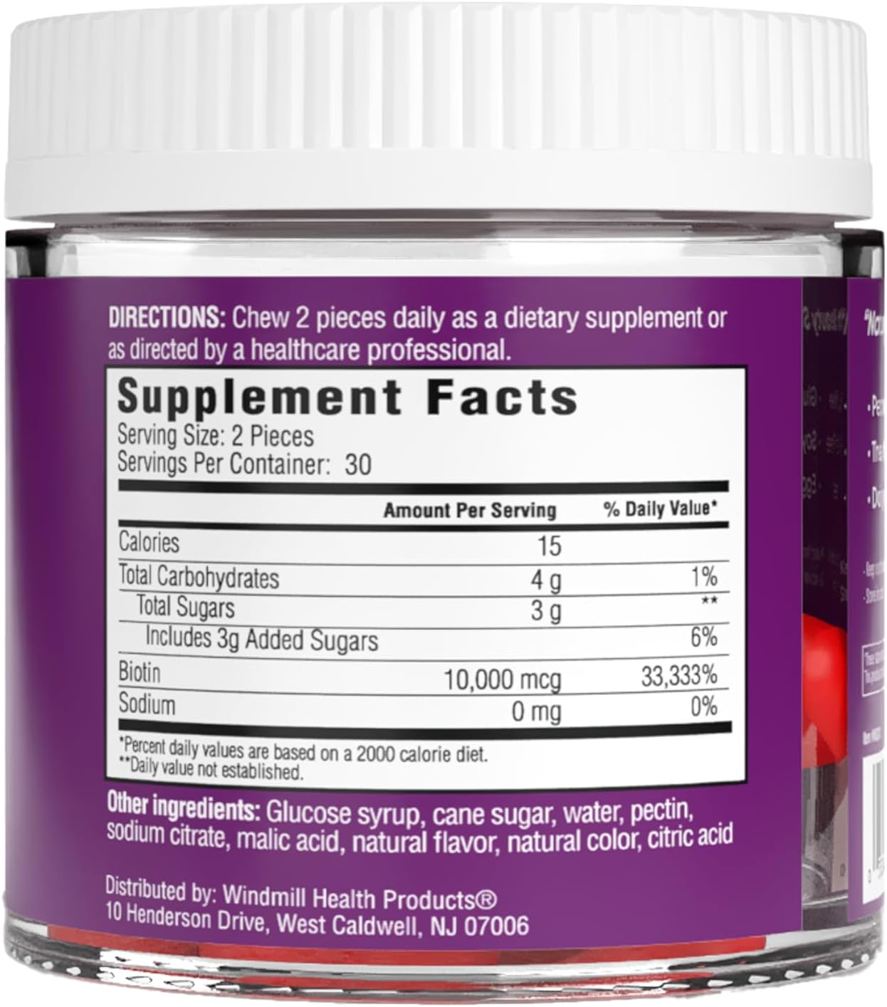 Windmill Rejuvicare Biotin Gummies 10,000 mcg, 60 unidades, Sabor Bayas