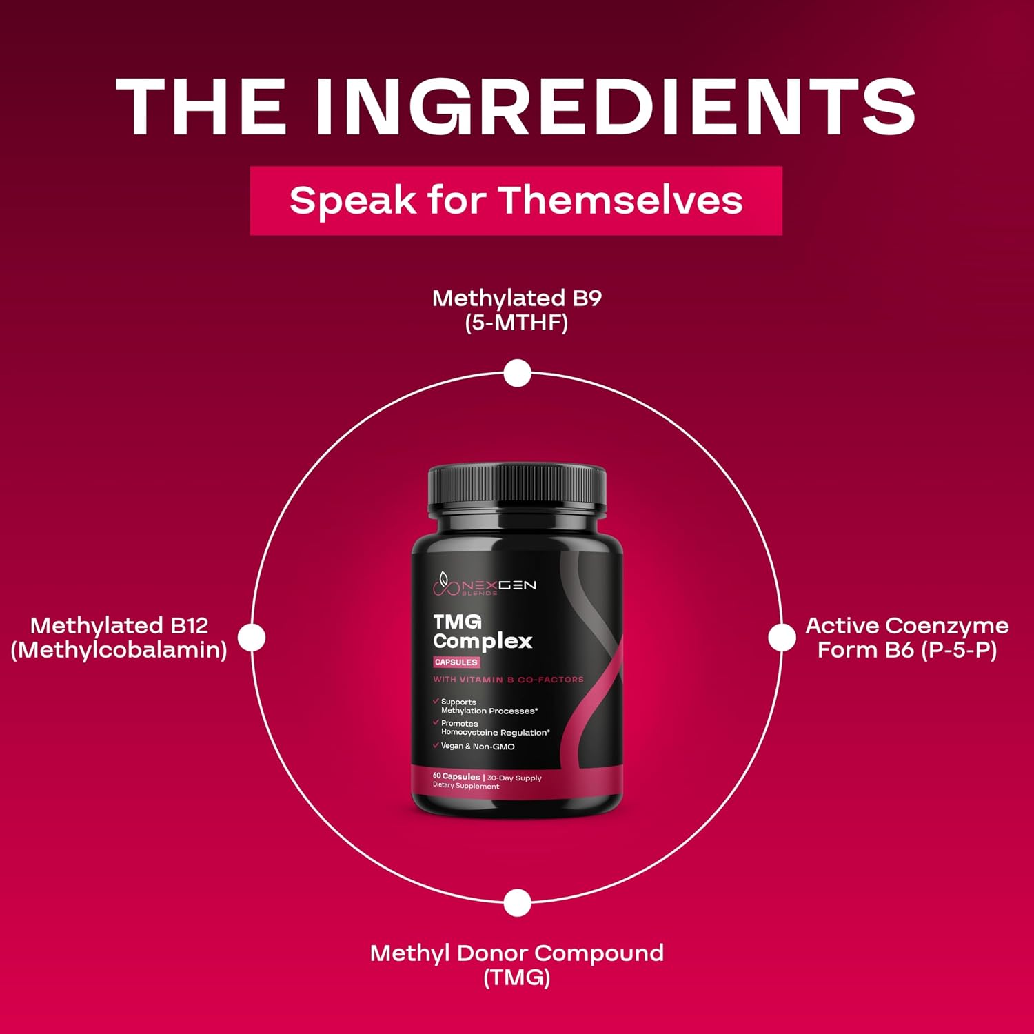 TMG Trimethylglycine con Complejo B Metilado - Suplemento de Betaina 500mg con Vitaminas B Metiladas para Apoyo a la Metilación - Vegano y No-GMO (1 Mes)