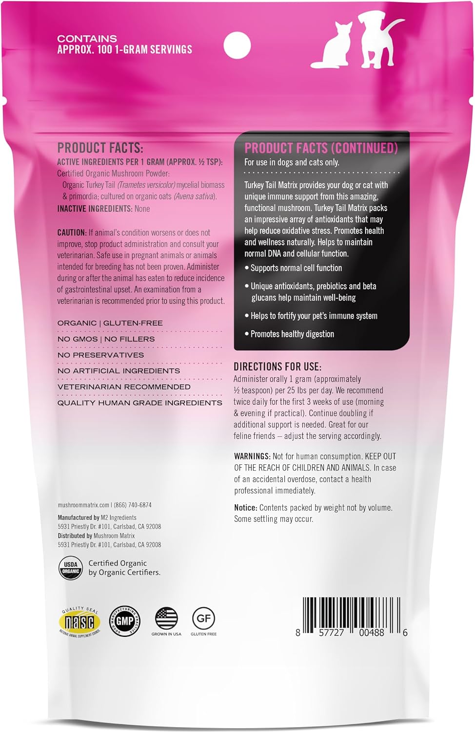 Om Mushroom Matrix Pet Turkey Tail - Polvo de Hongo Orgánico para Perros y Gatos, 100g