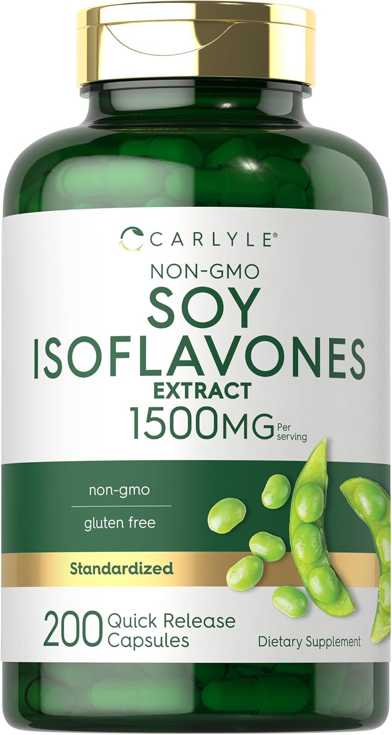 Isoflavonas de Soja Carlyle para Mujeres y Hombres | 200 Cápsulas | Suplemento Extracto No-GMO Sin Gluten