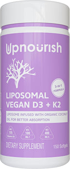 UpNourish Vitamina D3 Liposomal 5000 IU - 365 Cápsulas Blandas con Aceite de Coco Orgánico