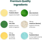 Paw Balance Probióticos y Multivitamínicos para Perros - 60 Masticables con Omega 3 y Calostro