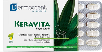 Dermoscent Keravita® Suplemento Alimenticio para la Piel y el Pelaje de Perros y Gatos - 30 Comprimidos Sabor a Pollo – Image 1