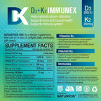 NATURION D3+K2 IMMUNEX – Vitamina D3 2000 UI, K1 25 mcg, K2 200 mcg, Zinc 6.25 mg, DK Blend 31 mg – 120 Cápsulas Blandas