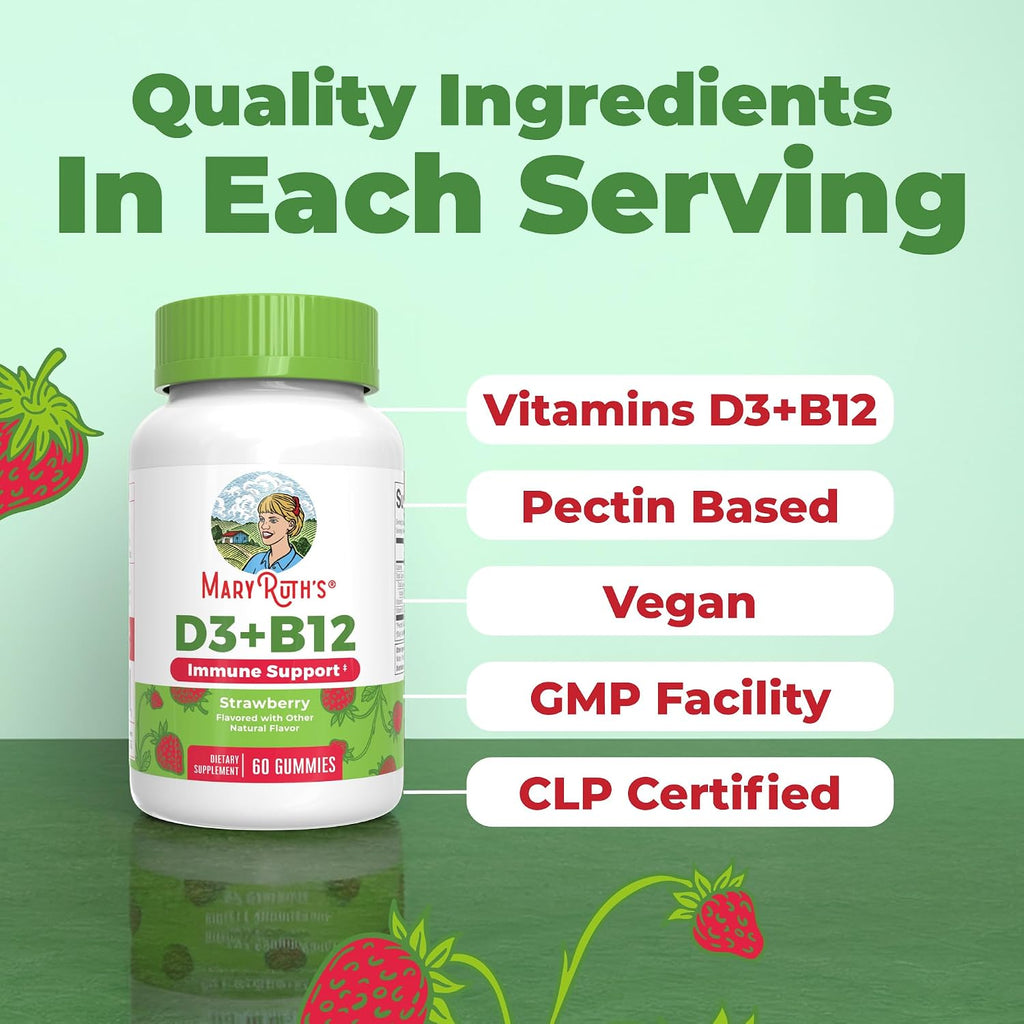 MaryRuth's Gominolas de Vitamina D3 + B12 | 60 Gomitas | Vegano y Sin Gluten