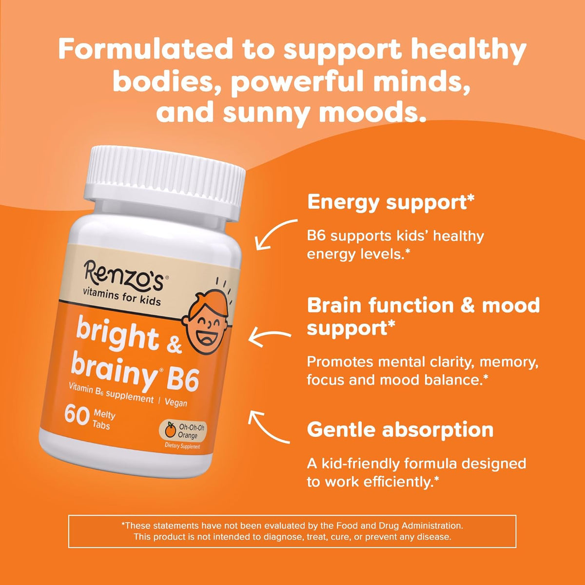 Renzo's Bright & Brainy Vitamina B6, – Reducción del cansancio y la fatiga: Favorece el rendimiento físico y – Image 3