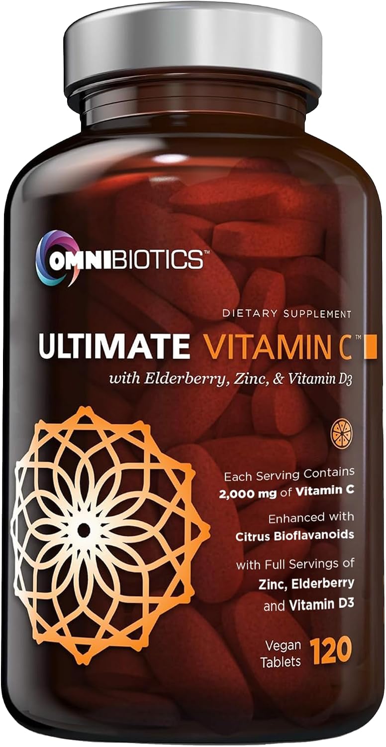 OmniBiotics Ultimate Vitamina C 2000 mg con Zinc, Saúco y D3 – 120 Comprimidos Veganos
