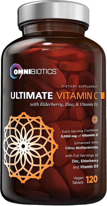 OmniBiotics Ultimate Vitamina C 2000 mg con Zinc, Saúco y D3 – 120 Comprimidos Veganos – Image 1