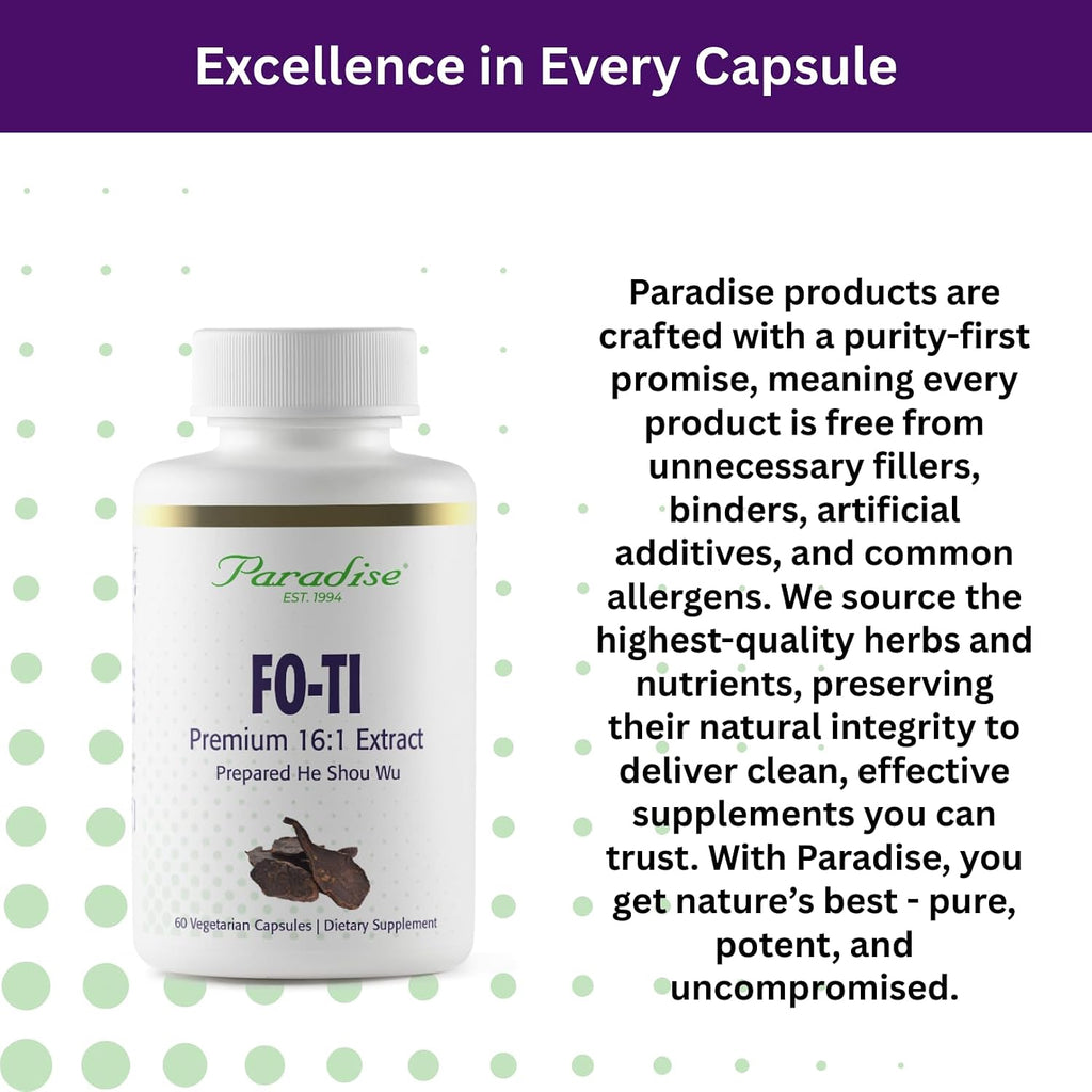 Paradise Herbs Fo-Ti He Shou Wu Extracto de Raíz, 16:1, 60 Cápsulas Vegetales