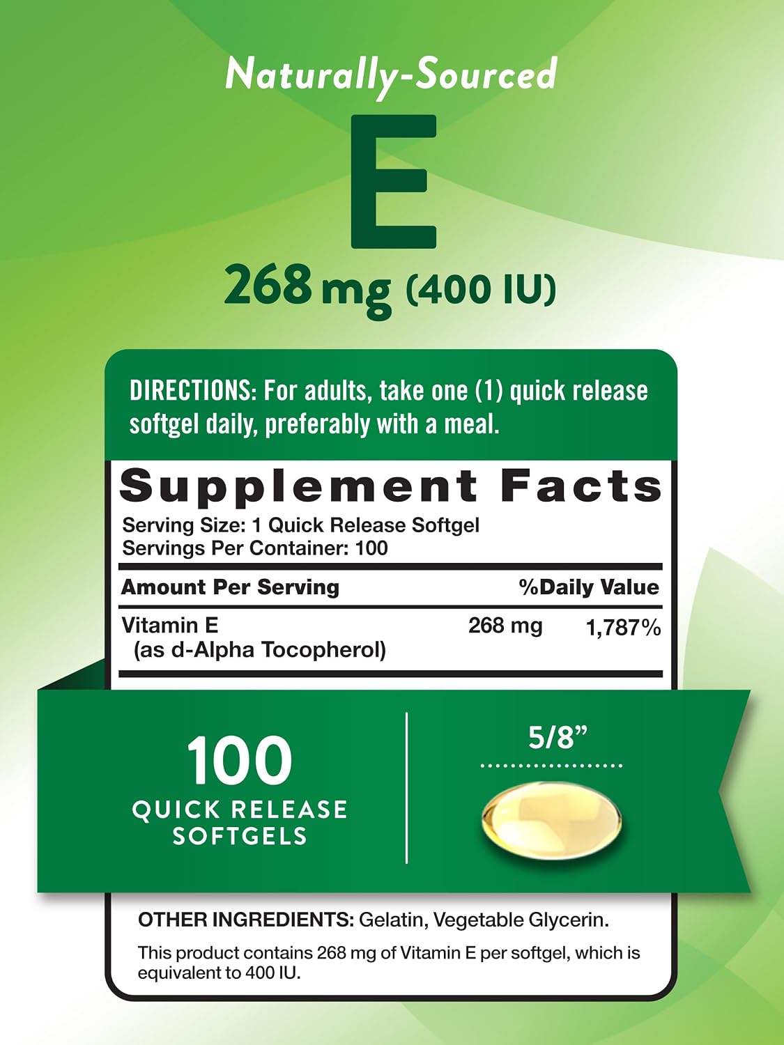 Nature's Truth Vitamin E 400 IU Softgels | 268mg | 100 Count | Non-GMO & Gluten Free Supplement – Image 2