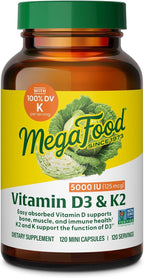 MegaFood Vitamina D3 5000 IU (125 mcg) con Vitamina K2 - 120 Cápsulas Vegetarianas