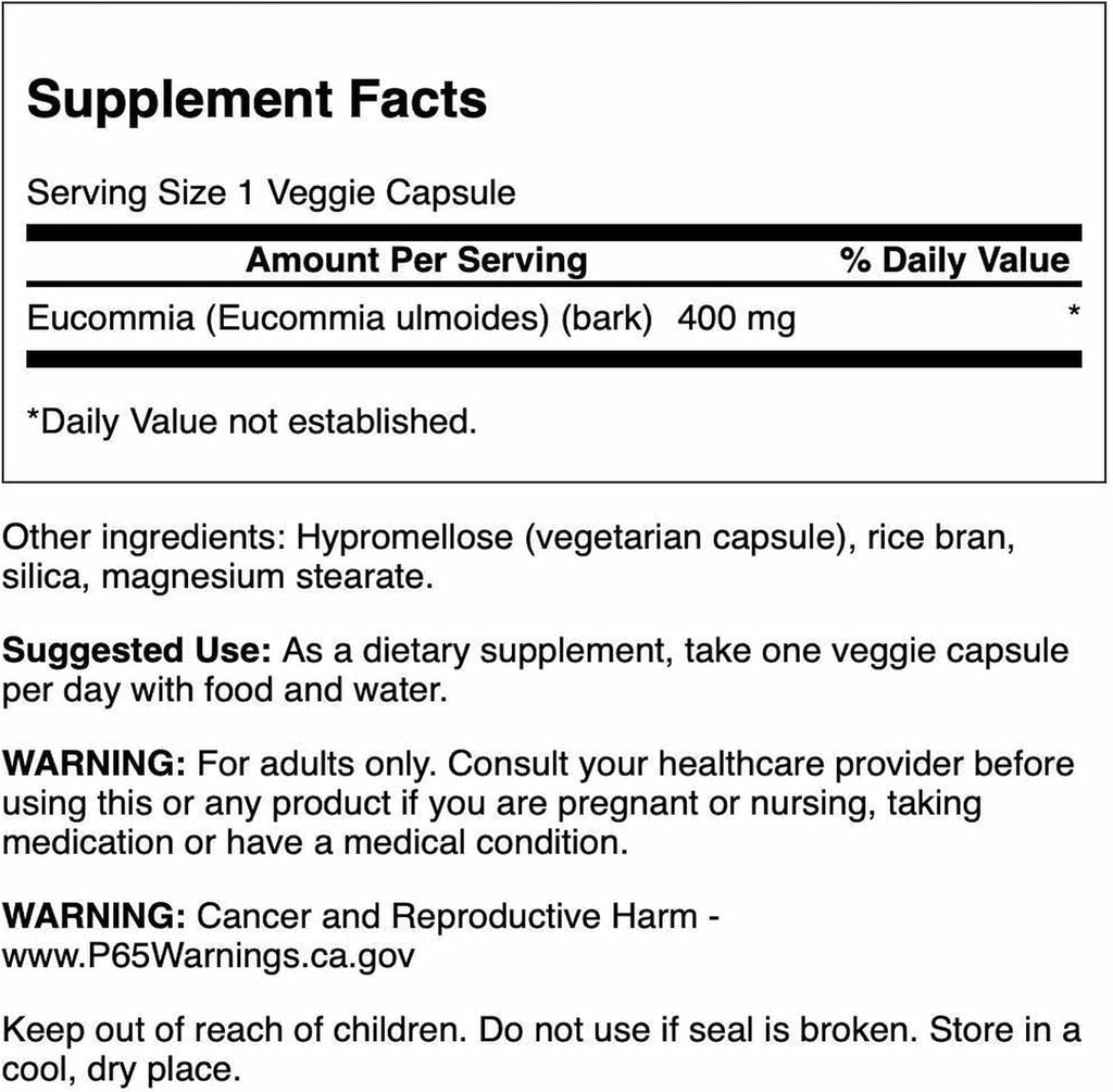 Swanson Full Spectrum Eucommia Bark 400 mg 60 Cápsulas Vegetales