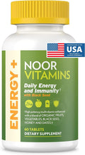 Noor Vitamins Energy+ Multivitamínico Halal – 26 Vitaminas y Minerales con Black Seed, Dátiles y Miel, Sin Gelatina, 2 Meses de Suministro