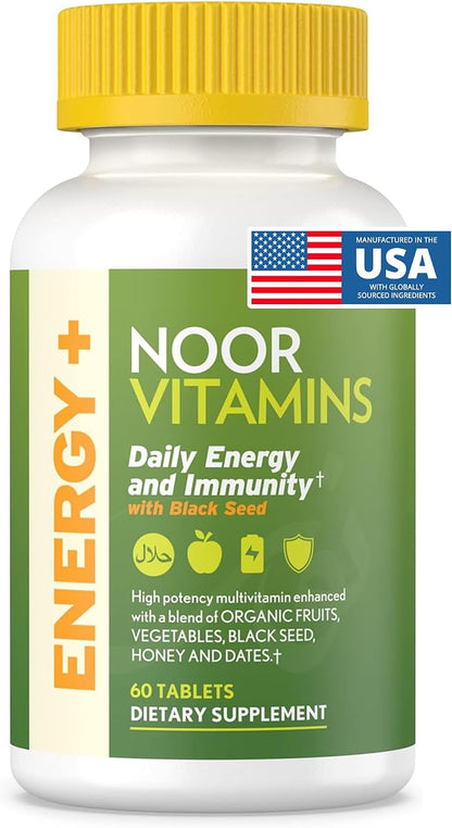 Noor Vitamins Energy+ Multivitamínico Halal – 26 Vitaminas y Minerales con Black Seed, Dátiles y Miel, Sin Gelatina, 2 Meses – Image 1