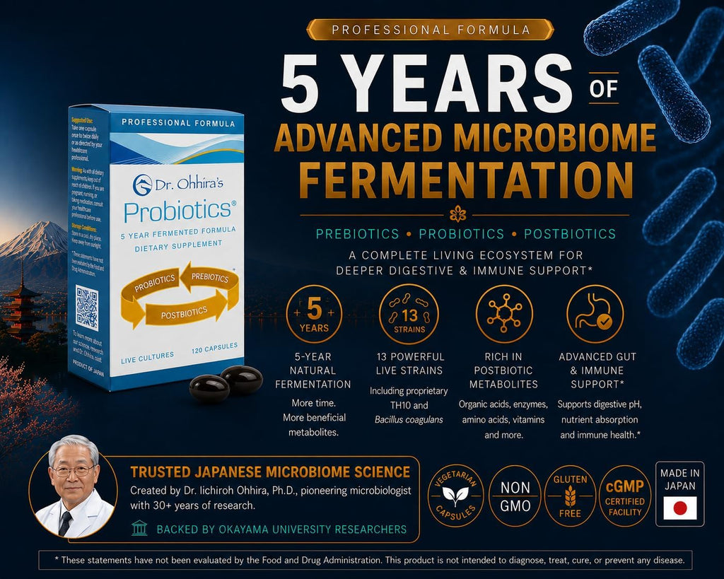 Dr. Ohhira’s Probiotics Professional Formula – Probiótico Japonés Fermentado 5 Años con Prebióticos, Probióticos y Posbióticos – 13 Cepas – 120 Cápsulas Vegetarianas