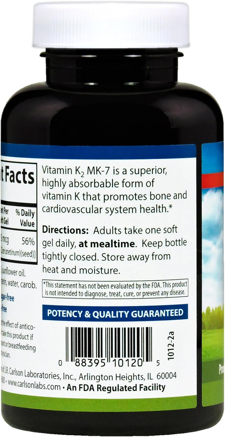 Carlson Labs Vitamina K2-7 45 mcg, 180 Cápsulas Blandas