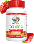 MARYRUTH'S Organic Vitamin D3 + B12 Gummies for Ages 4+ | Bone Health | Immune Support | Energy Metabolism | Cognitive Function | Vegan | Non-GMO | Gluten Free | 60 Servings | 2 Month Supply