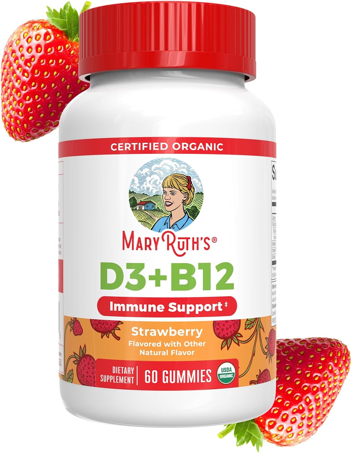 MARYRUTH'S Organic Vitamin D3 + B12 Gummies for Ages 4+ | Bone Health | Immune Support | Energy Metabolism | Cognitive Function | Vegan | Non-GMO | Gluten Free | 60 Servings | 2 Month Supply