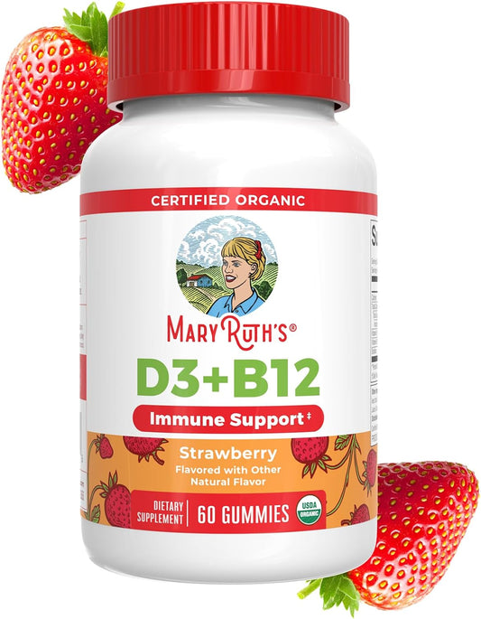 MARYRUTH'S Organic Vitamin D3 + B12 Gummies for Ages 4+ | Bone Health | Immune Support | Energy Metabolism | Cognitive Function | Vegan | Non-GMO | Gluten Free | 60 Servings | 2 Month Supply