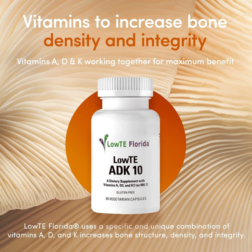 LowTE Florida ADK 10-90 Cápsulas | Complejo de Vitaminas A, D3 y K2 | Alta Potencia con D3 10.000 UI y K2 500 mcg