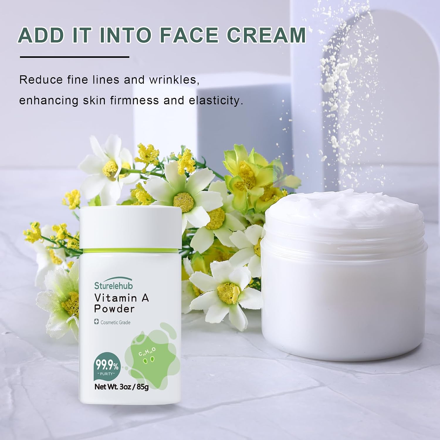 Vitamin A Palmitate Powder, Retinol Palmitate, 3OZ 99.9% Purity, Cosmetic Grade, Vitamin A Powder for Homemade Cosmetics